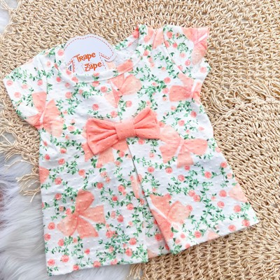 Conj. Blusa Floral com Laço e Short Ana Bola - Salmão e Off White